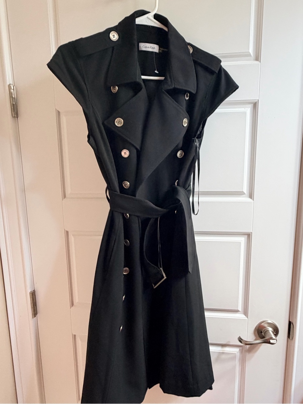 Calvin Klein Black Double-Breasted Sleeveless Trench Dress